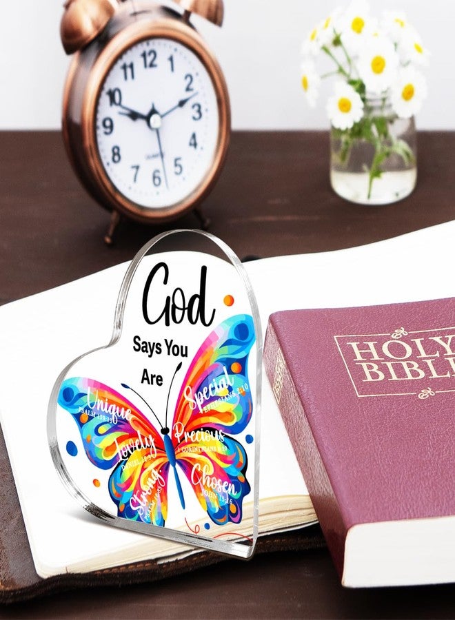 Littlefa Christian Gifts for Women Girls,Religious Spiritual Gifts for Female Coworker Friends,God Says You are Gift Butterfly Gift for Women, Acrylic Heart Plaque Decorative Signs and dignity - Image 4